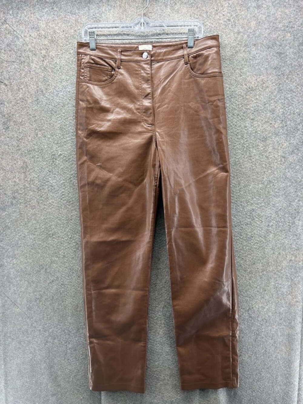 Wilfred Dress Pants Womens 12 Brown Faux Leather Slim Straight Lined Pockets